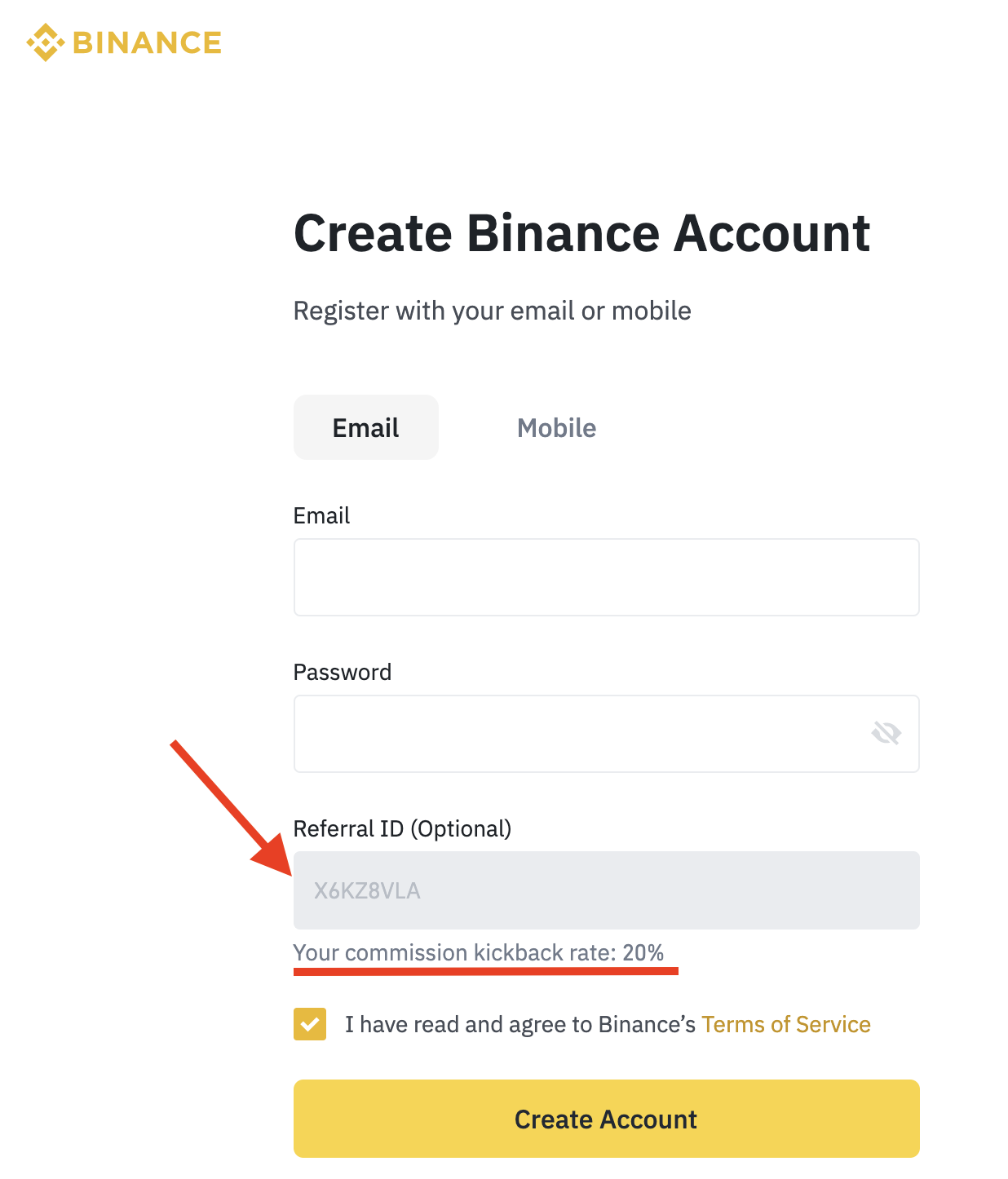 2021 binance Referral ID Web Step1