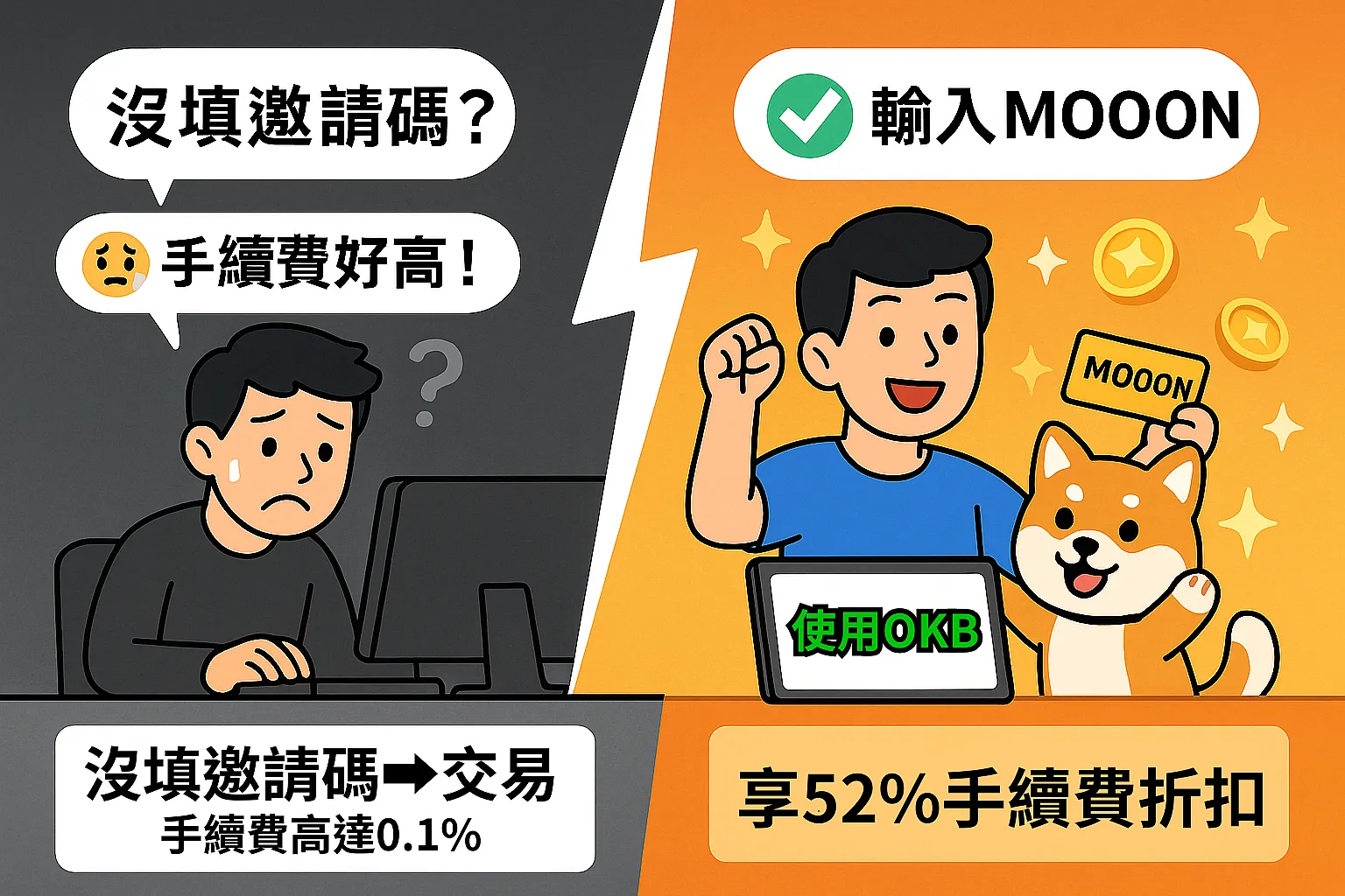 OKX邀請碼與未使用推薦碼交易手續費比較圖