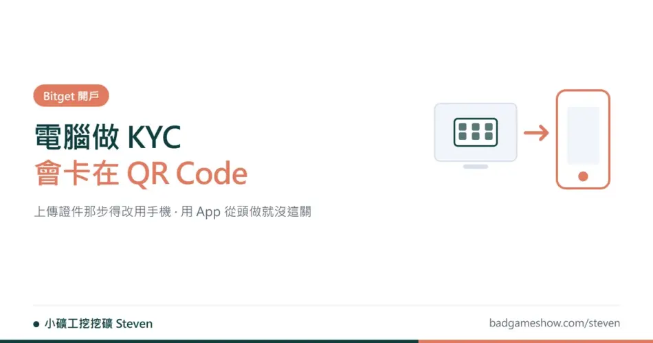 Bitget 註冊教學封面：電腦端 KYC 需掃 QR Code 轉手機示意